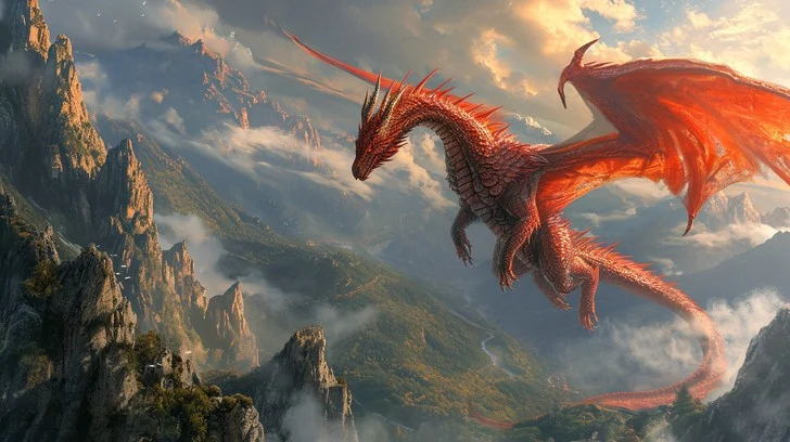 Majestic Red Dragon slot by Spinomenal — fiery dragon lair background with golden treasures